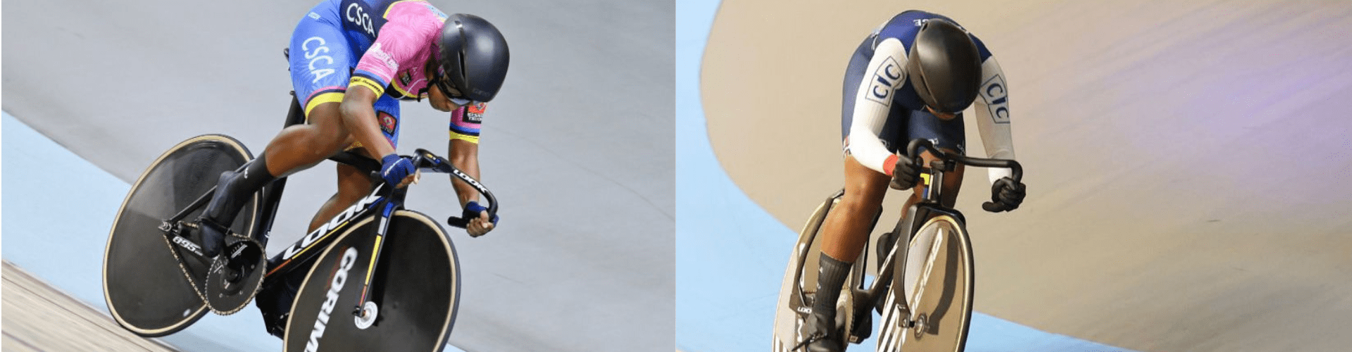 2 photos de marie-louisa en compétition de cyclisme sur piste