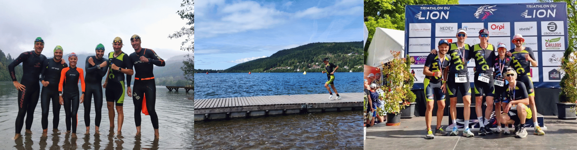3 photos du HTC pendant les épreuves du triathlon